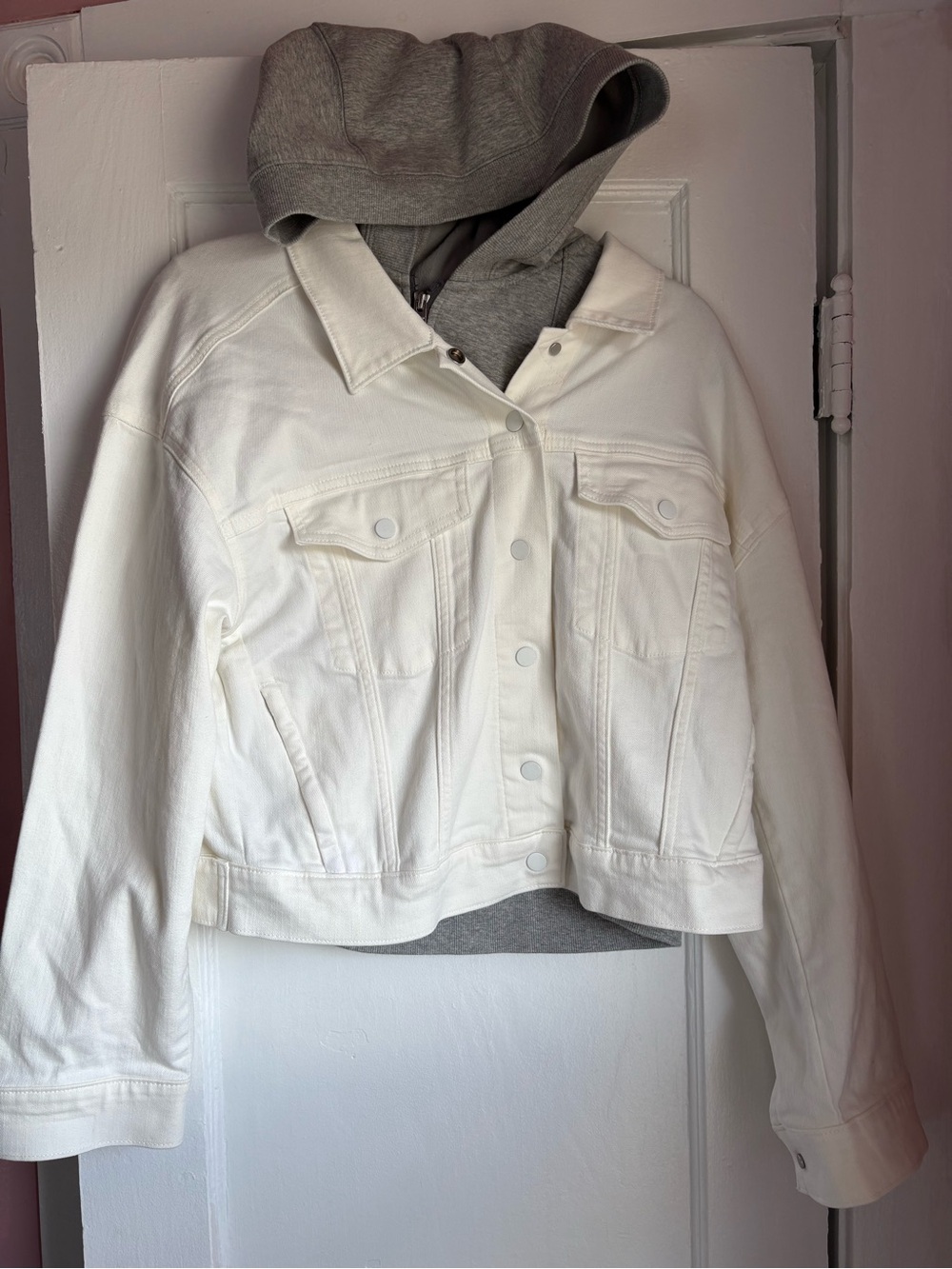 Athleta Double Time 3-in-1 Denim Jacket & Removable Hooded Vest Cream L NWT - Picture 2 of 6